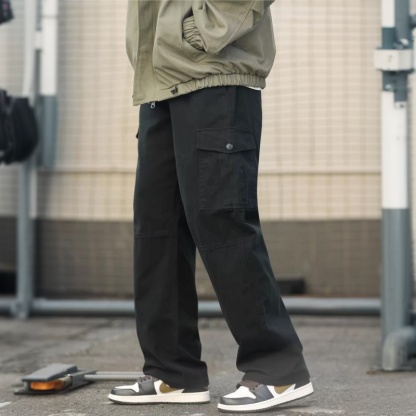 330g重磅水洗純棉工裝褲男士美式復古戶外寬鬆直筒長褲