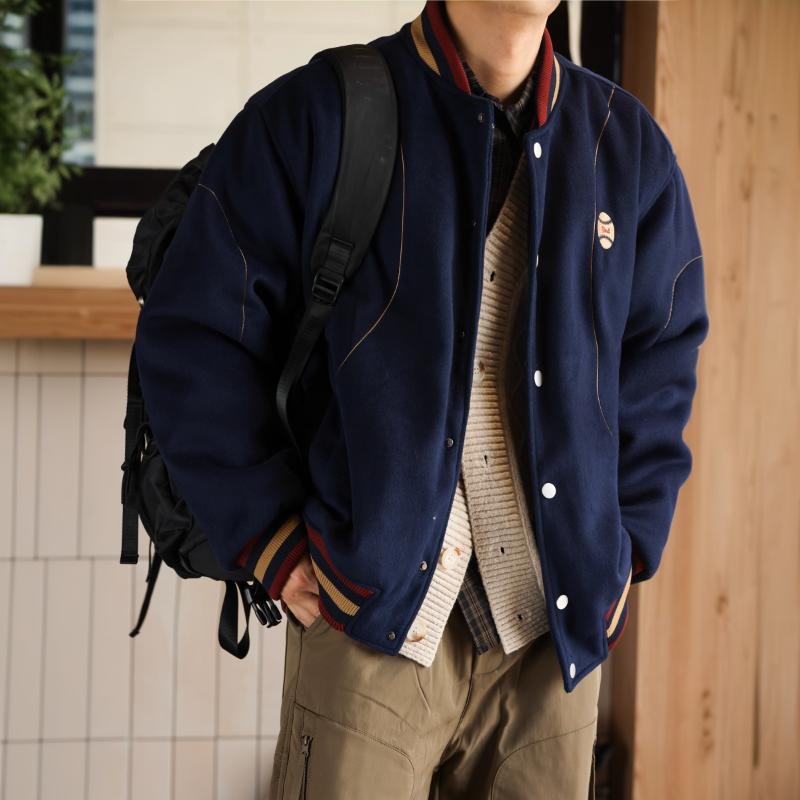 美式街頭撞色刺繡夾棉棒球服男重磅學院風保暖夾克外套