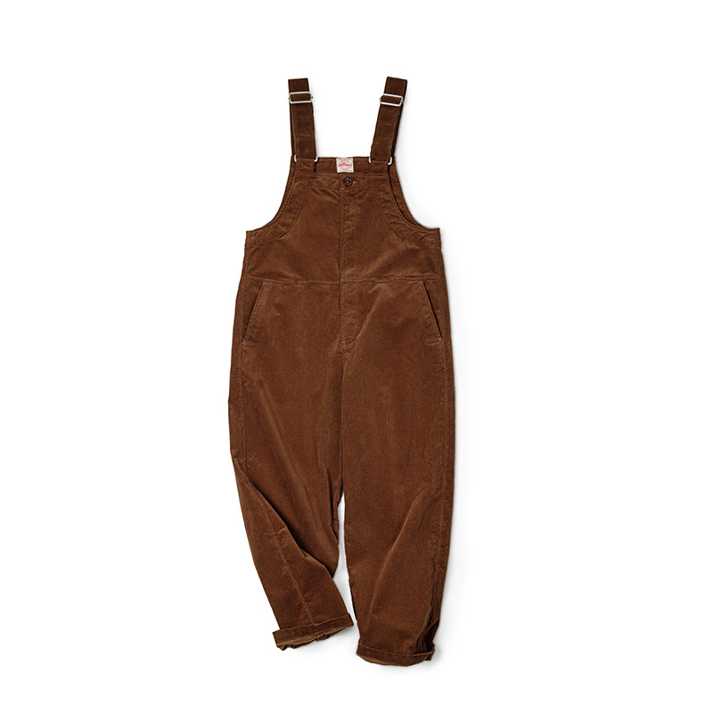 美式燈芯絨背帶褲阿美咔嘰寬鬆直筒吊帶連體褲男秋冬-Retro's Wear