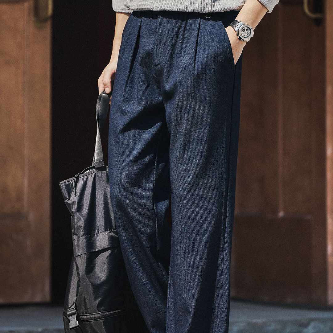 美式潮流水洗原色老錢風休閒褲男秋冬新款寬鬆直筒闊腿褲子