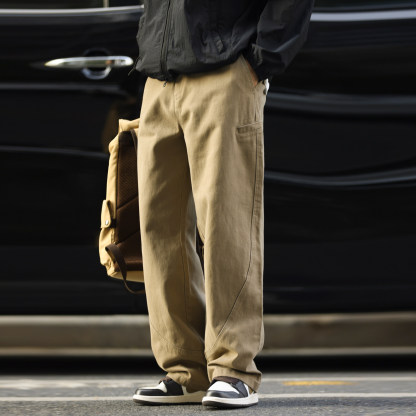 美式復古萊賽爾純棉水洗休閒褲男寬鬆解構垂感直筒長褲