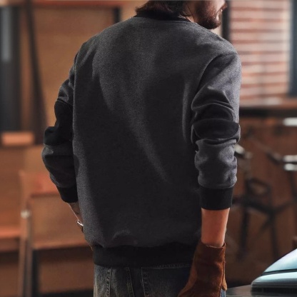 美式復古復古撞色圓領衛衣男2025秋冬加絨寬鬆休閒打底上衣