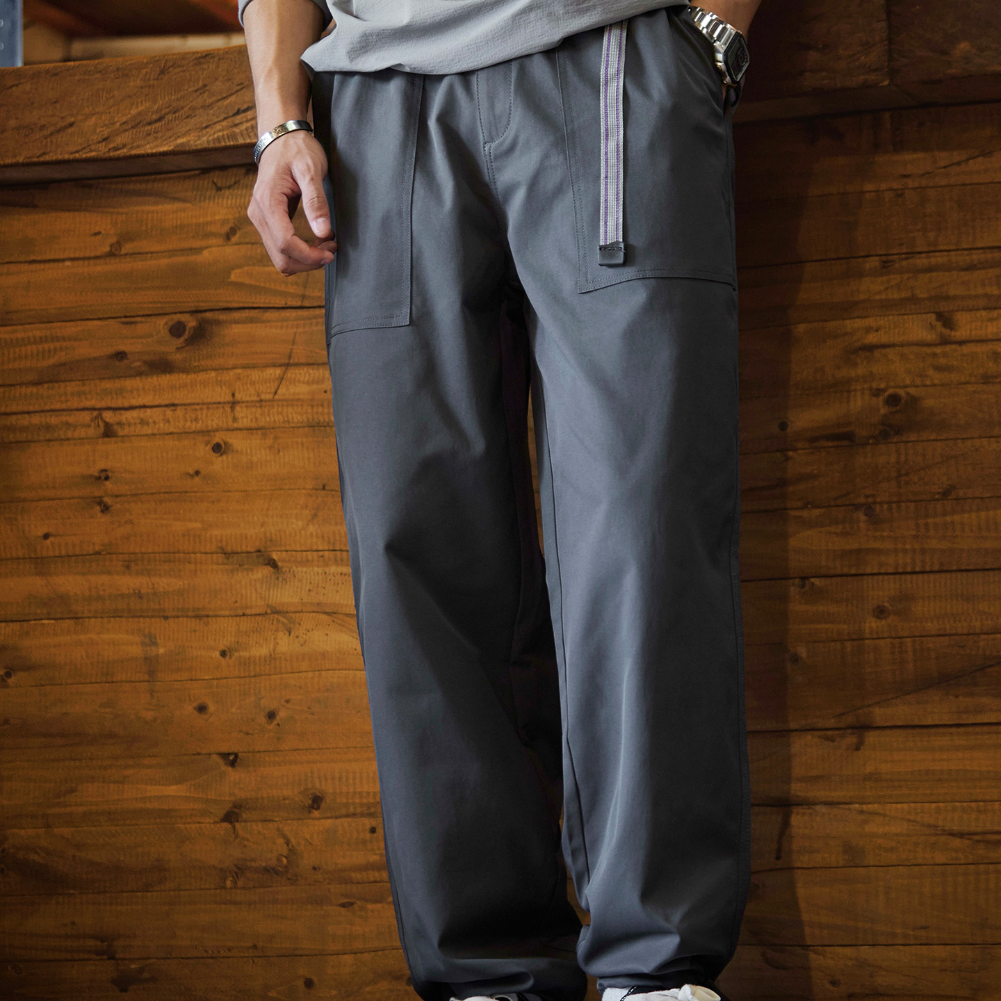 日系戶外防潑水抽繩束脚傘兵褲男2025秋季新款直筒工裝休閒長褲