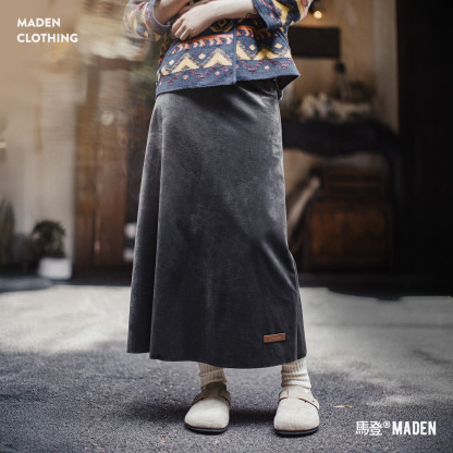 復古絲絨灰色鬆緊腰垂墜感A字中長款針織半身傘裙子女士秋季