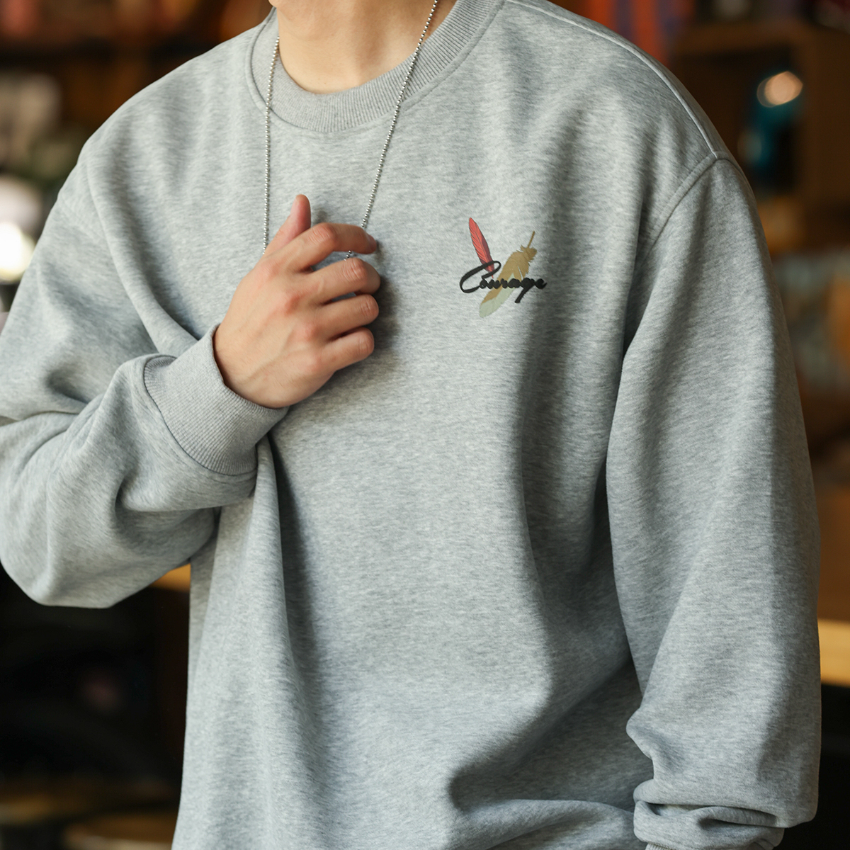 日系復古印花圓領衛衣男寬鬆420G重磅秋冬套頭疊穿上衣