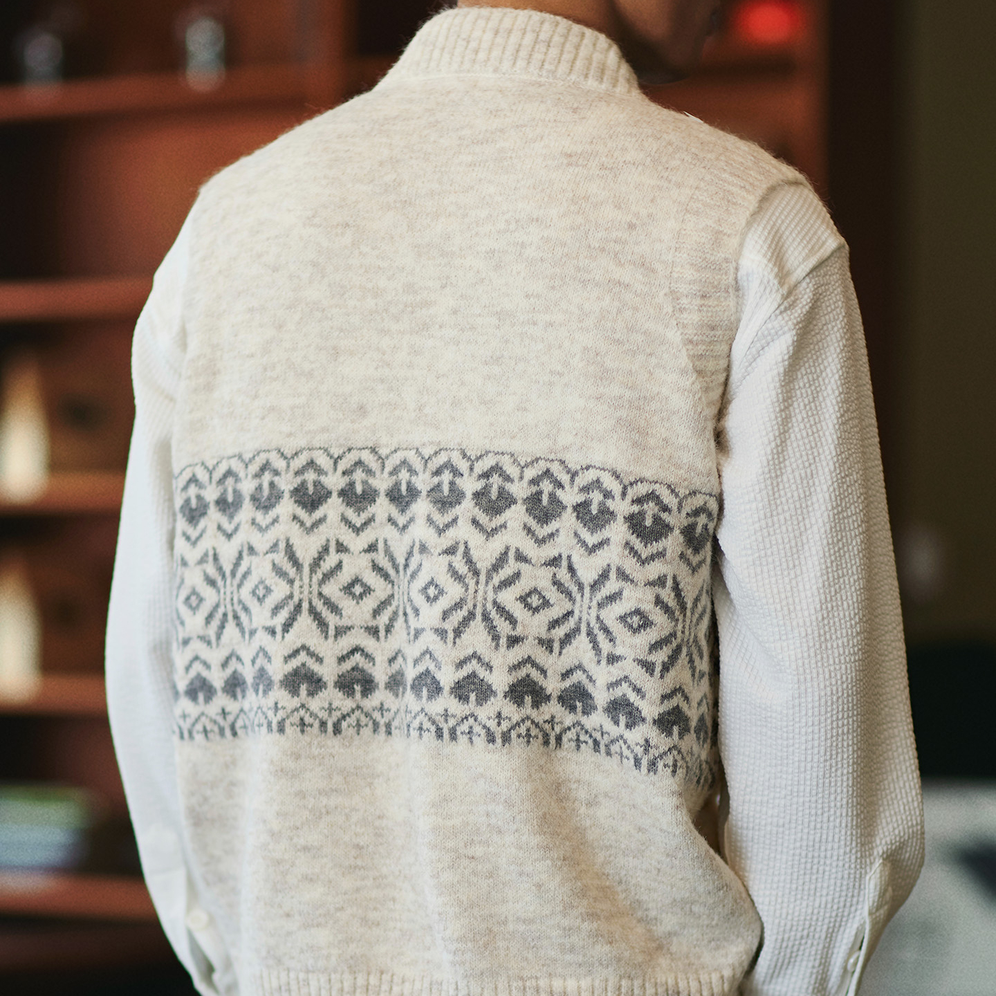 費爾島提花羊毛混紡毛衣背心男2025秋冬新款民族風加厚V領針織衫