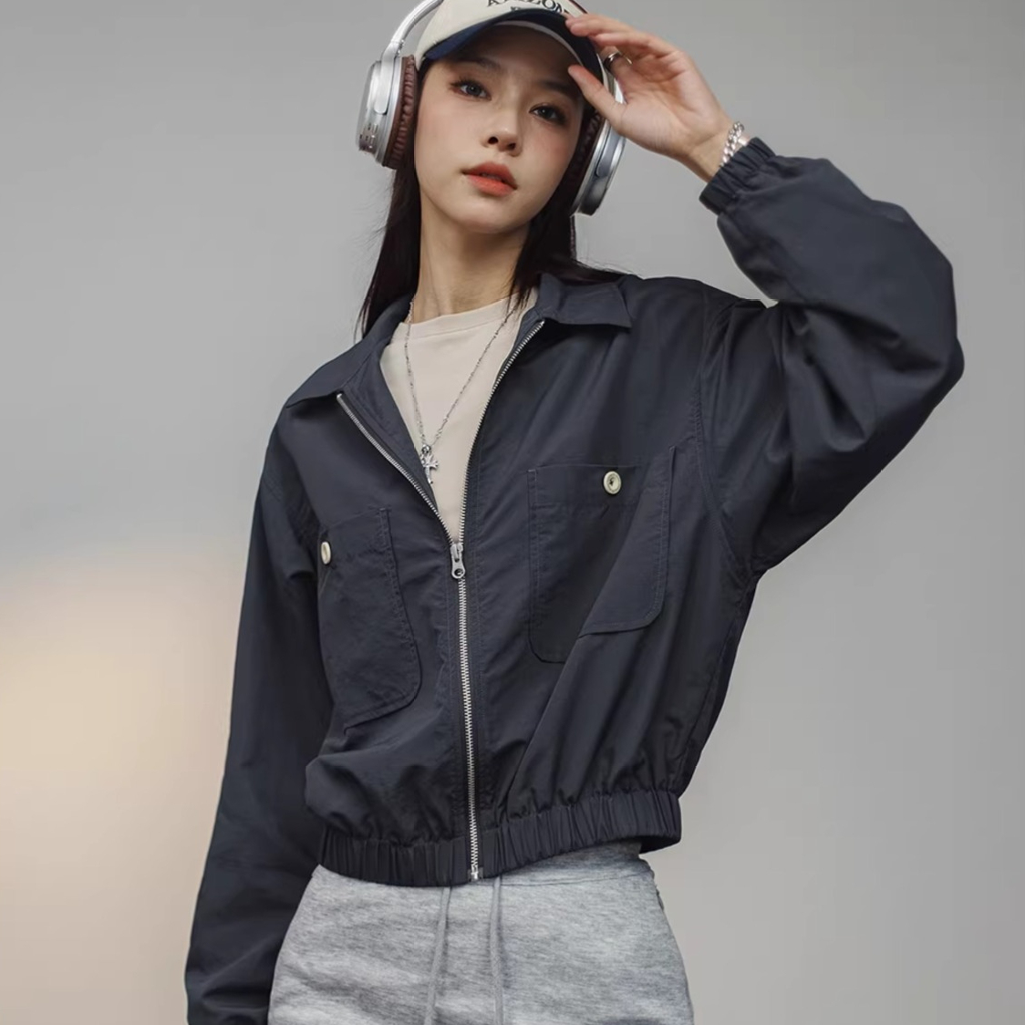 美式vintage棒球領夾克短款設計感粉色棒球服外套機車上衣女