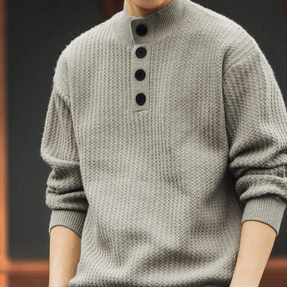 新中式半高領豎紋提花肌理感針織衫男士秋冬款加厚重磅毛衣