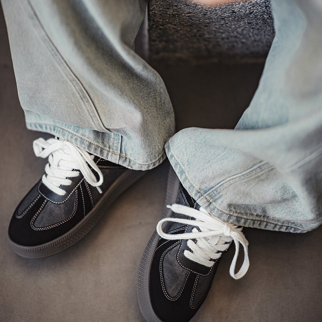 美式德訓板鞋經典復古咖色拼接厚底百搭增高鞋休閒阿甘鞋男款