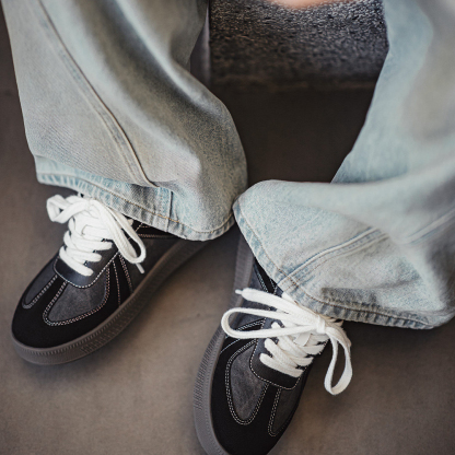 美式德訓板鞋經典復古咖色拼接厚底百搭增高鞋休閒阿甘鞋男款