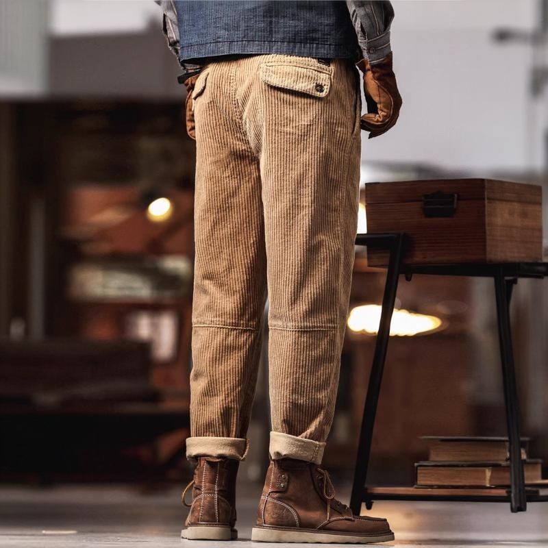 美式復古重磅燈芯絨休閒褲男秋季潮牌寬鬆直筒工裝休閒褲子