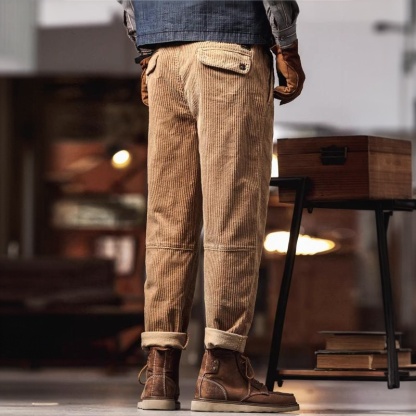 美式復古重磅燈芯絨休閒褲男秋季潮牌寬鬆直筒工裝休閒褲子