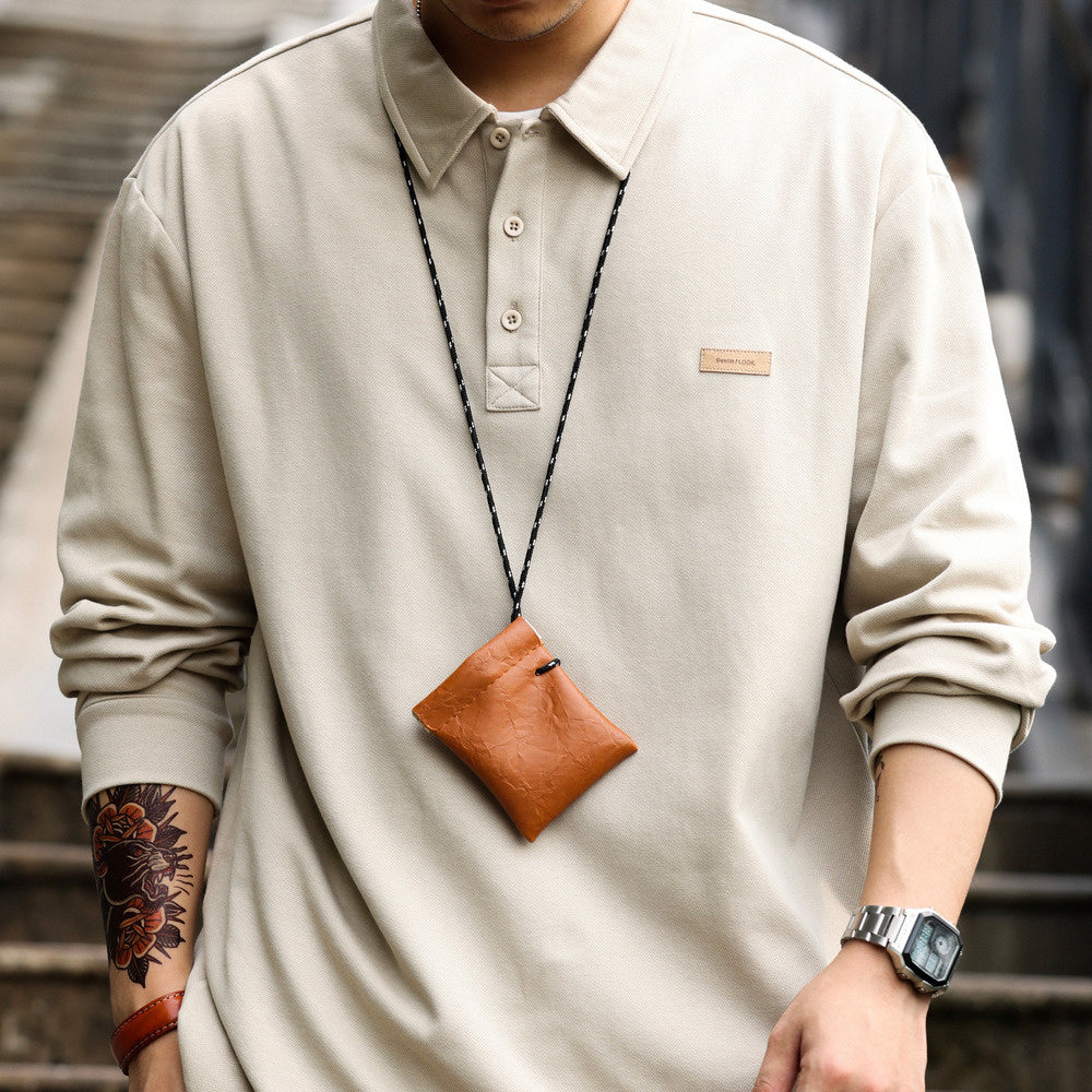 日系長袖POLO衫男秋季寬鬆簡約內搭高級感重磅針織翻領T恤-Retro's Wear