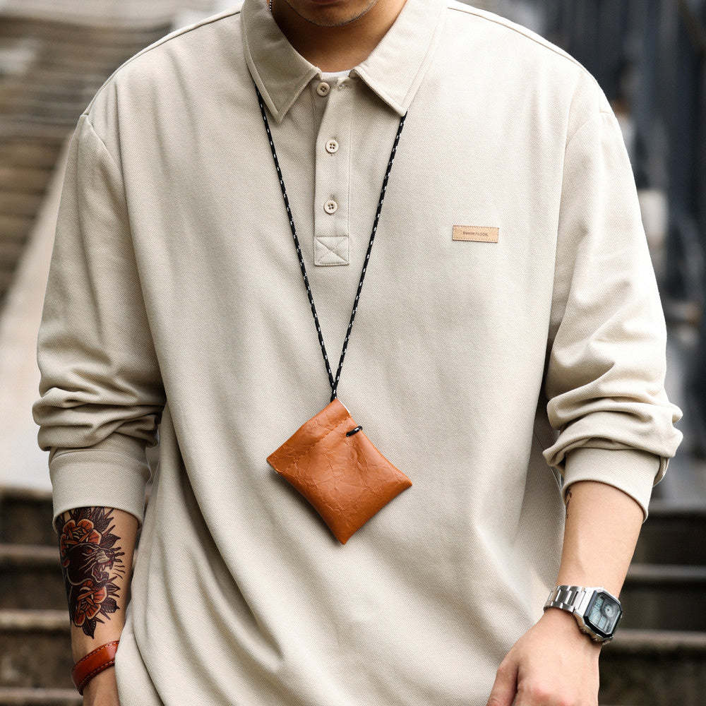 日系長袖POLO衫男秋季寬鬆簡約內搭高級感重磅針織翻領T恤-Retro's Wear