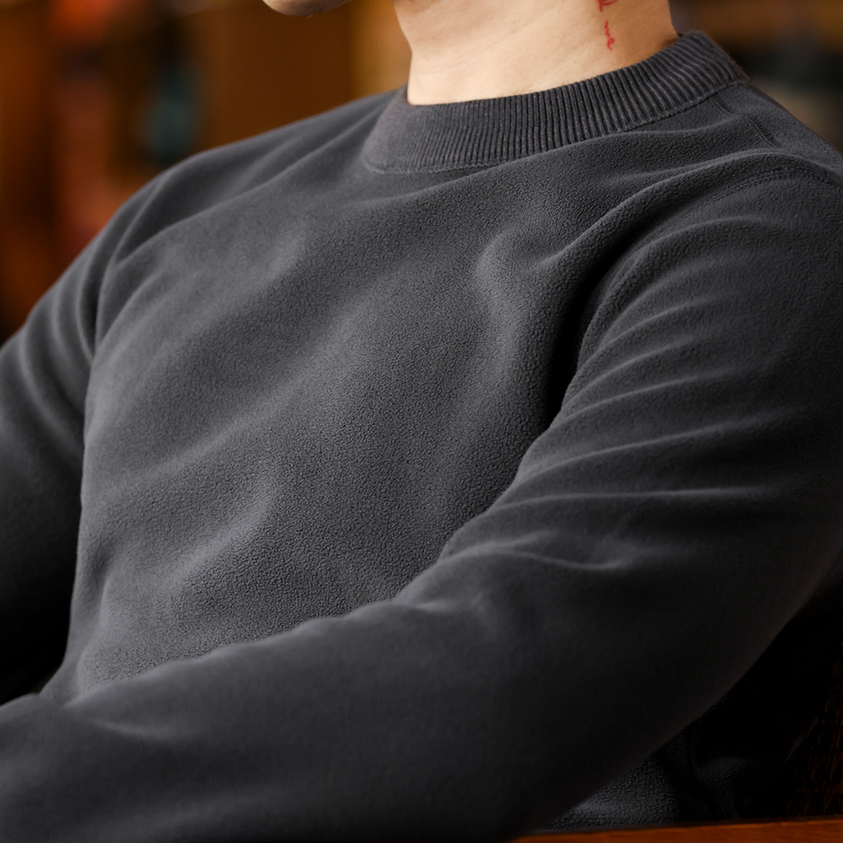 雙面奧粒絨保暖圓領衛衣男美式休閒加絨抗皺打底上衣冬