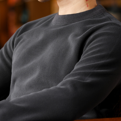 雙面奧粒絨保暖圓領衛衣男美式休閒加絨抗皺打底上衣冬