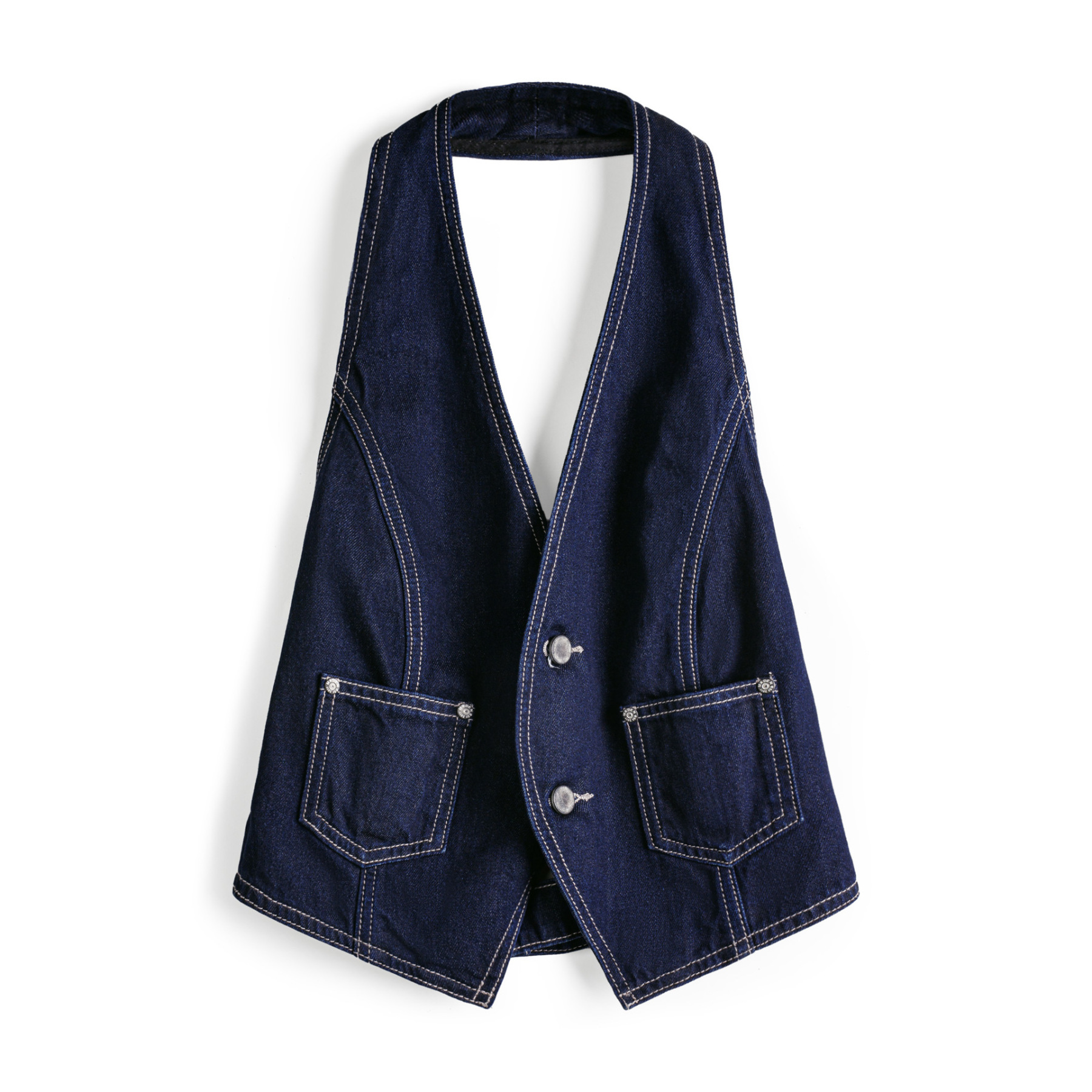 美式疊穿無袖V領背心開衫馬甲修身外穿坎肩露背掛脖短上衣女