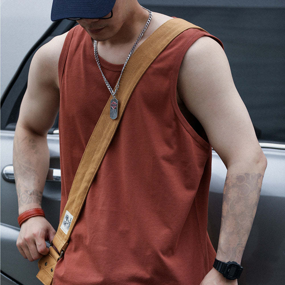 戶外美式背心男重磅復古寬鬆運動無袖棉T恤圓領夏季潮牌坎肩-Retro's Wear