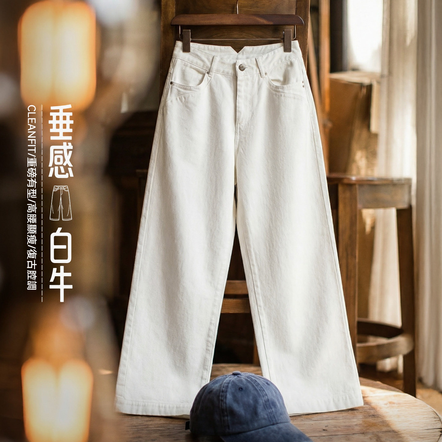美式復古重磅老錢風顯瘦高腰垂感直筒闊腿牛仔褲子女士春