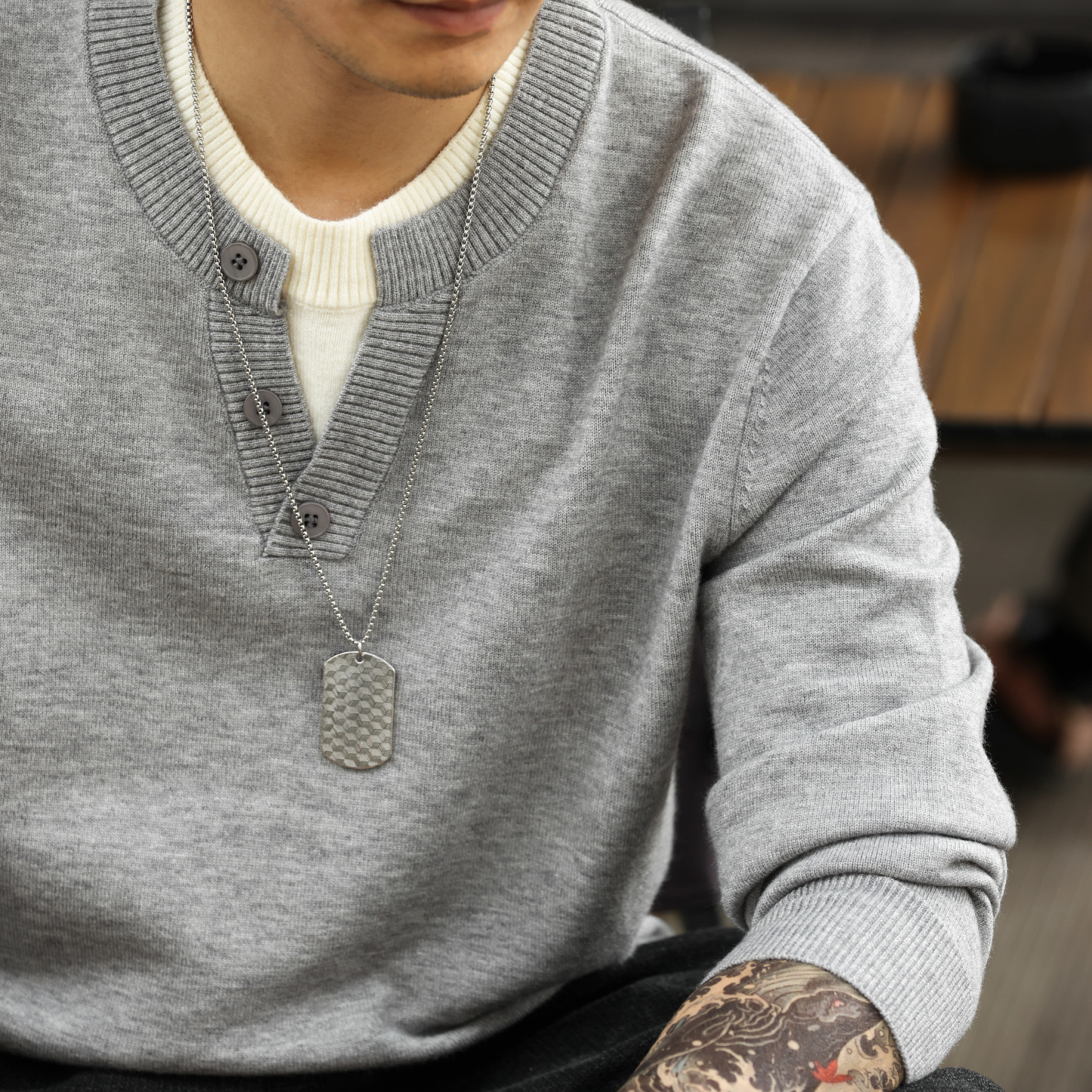 美式休閒假兩件拼接V領針織衫男羊毛絨老錢風抗起球毛衣