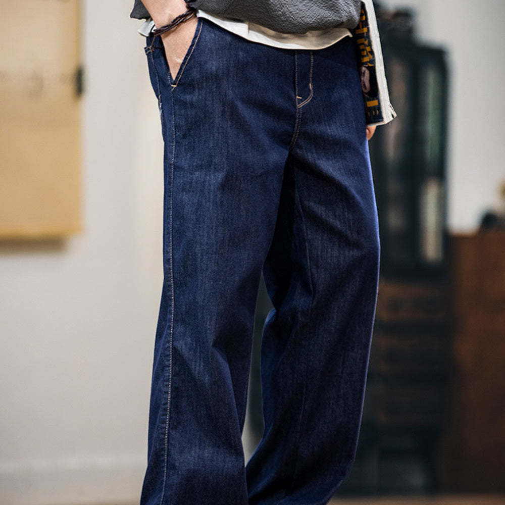 桑蠶絲薄荷纖維原色薄款牛仔褲男春夏2025新款防褪色寬鬆直筒長褲