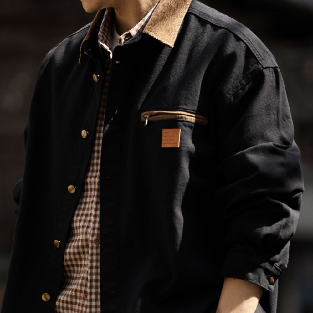 美式復古J97卡哈特襯衫外套男撞色拼接領口cleanfit工裝夾克-Retro's Wear