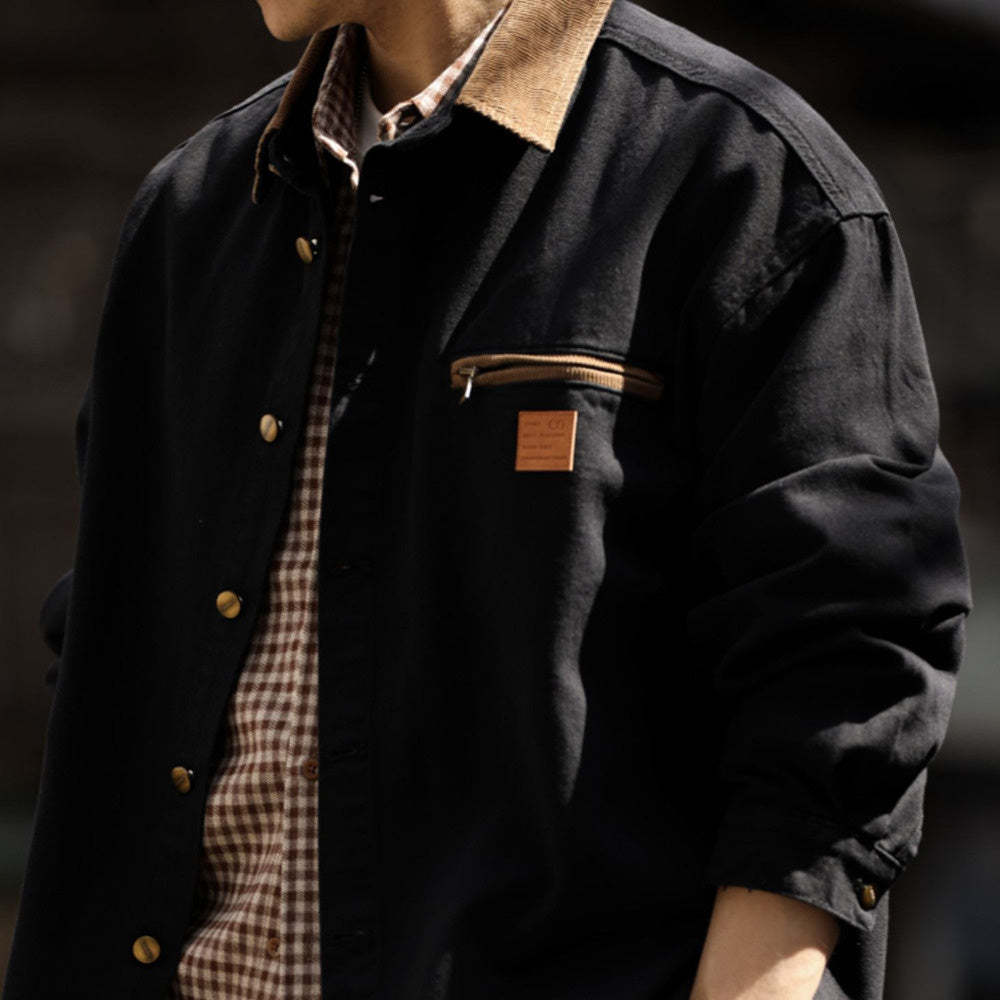 美式復古J97卡哈特襯衫外套男撞色拼接領口cleanfit工裝夾克-Retro's Wear