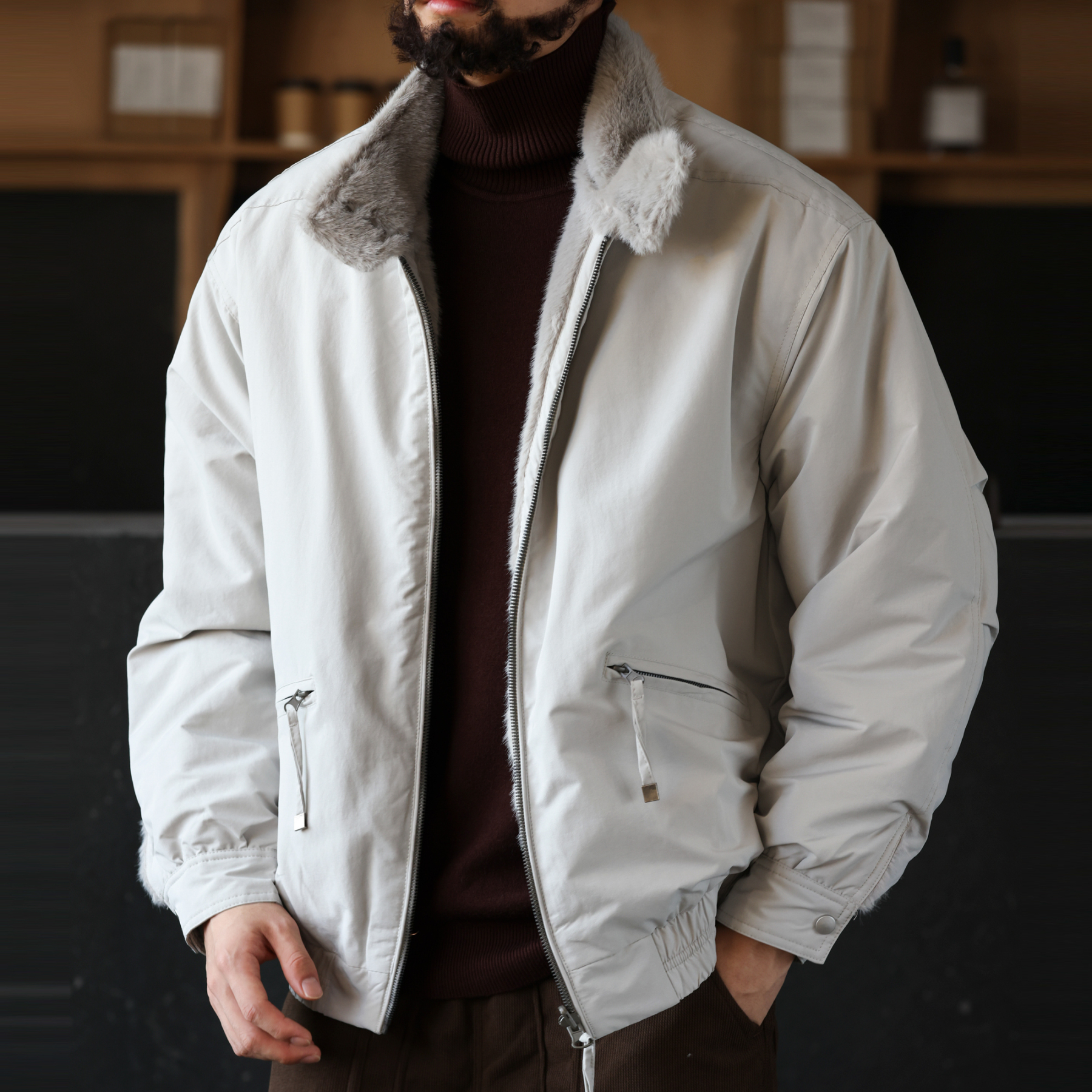 美式休閒復古仿貂毛立領夾克男雙面穿哈靈頓G9棉衣外套