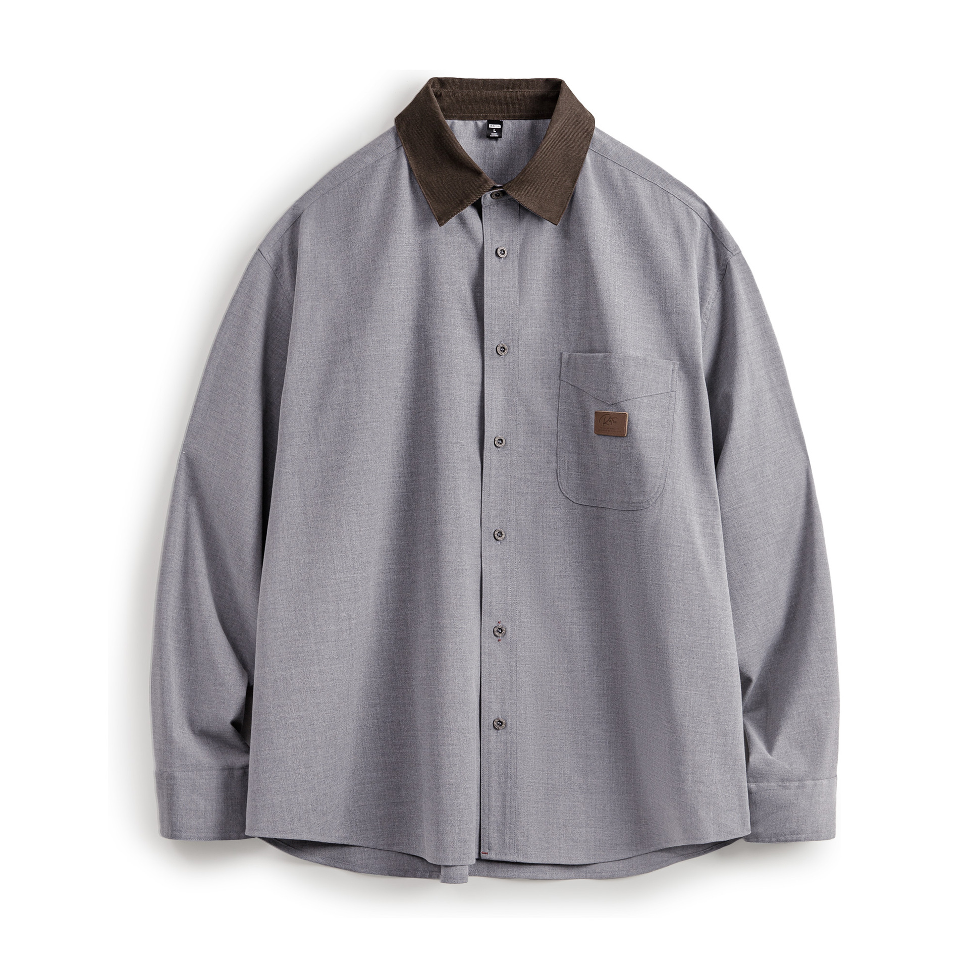 美式休閒燈芯絨拼接襯衫長袖老錢風灰色薄款襯衣外套男秋