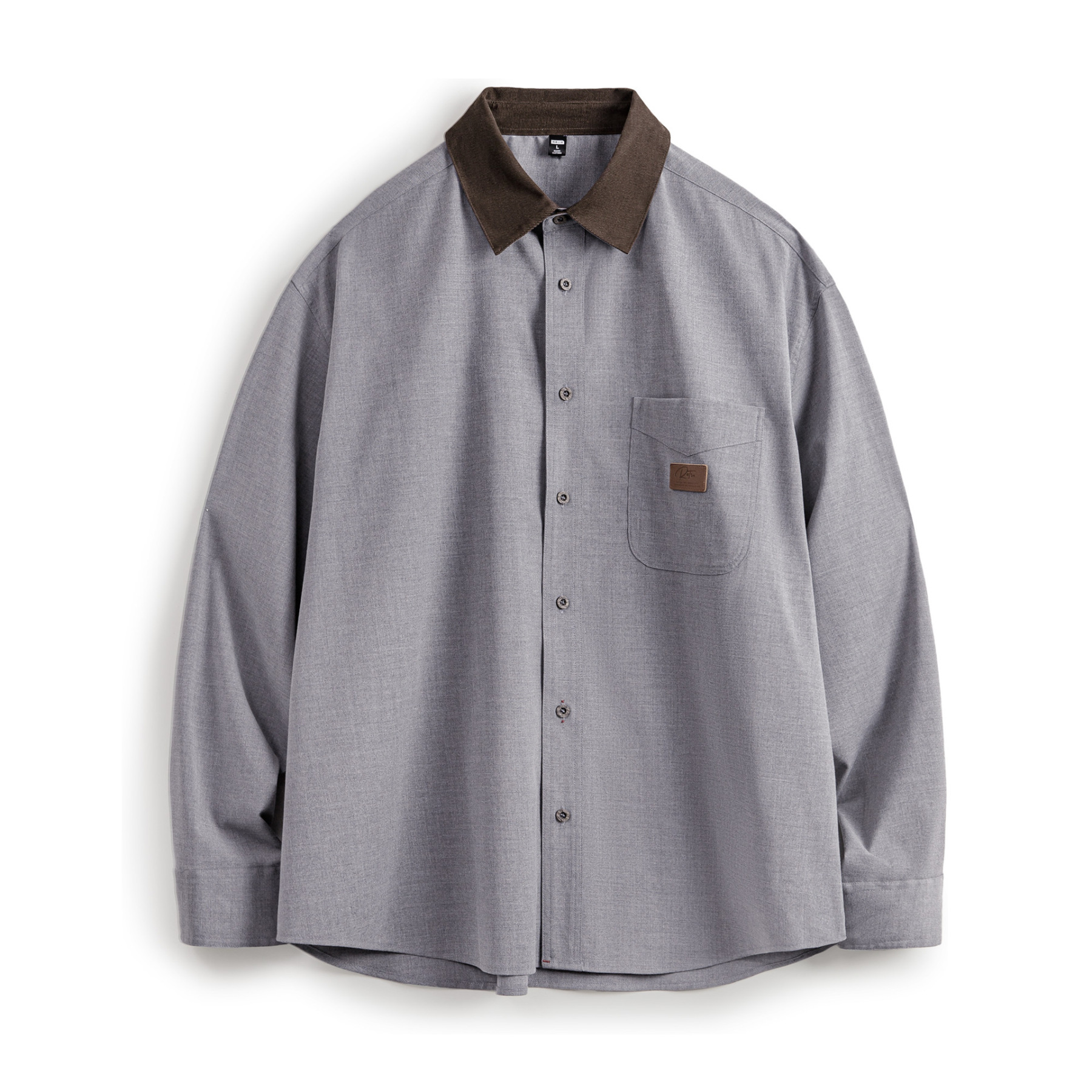 美式休閒燈芯絨拼接襯衫長袖老錢風灰色薄款襯衣外套男秋