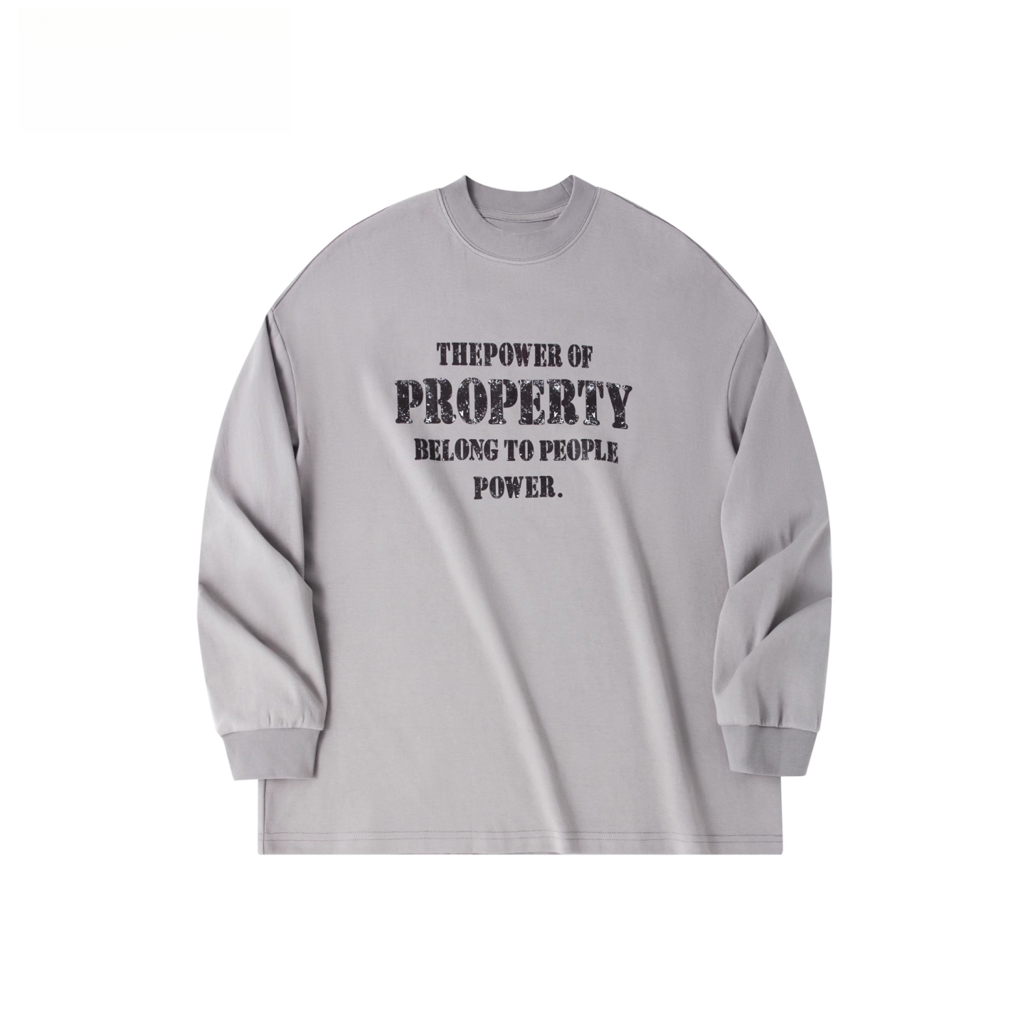 美式復古305g重磅做舊印花長袖T恤男小領口休閒打底衫