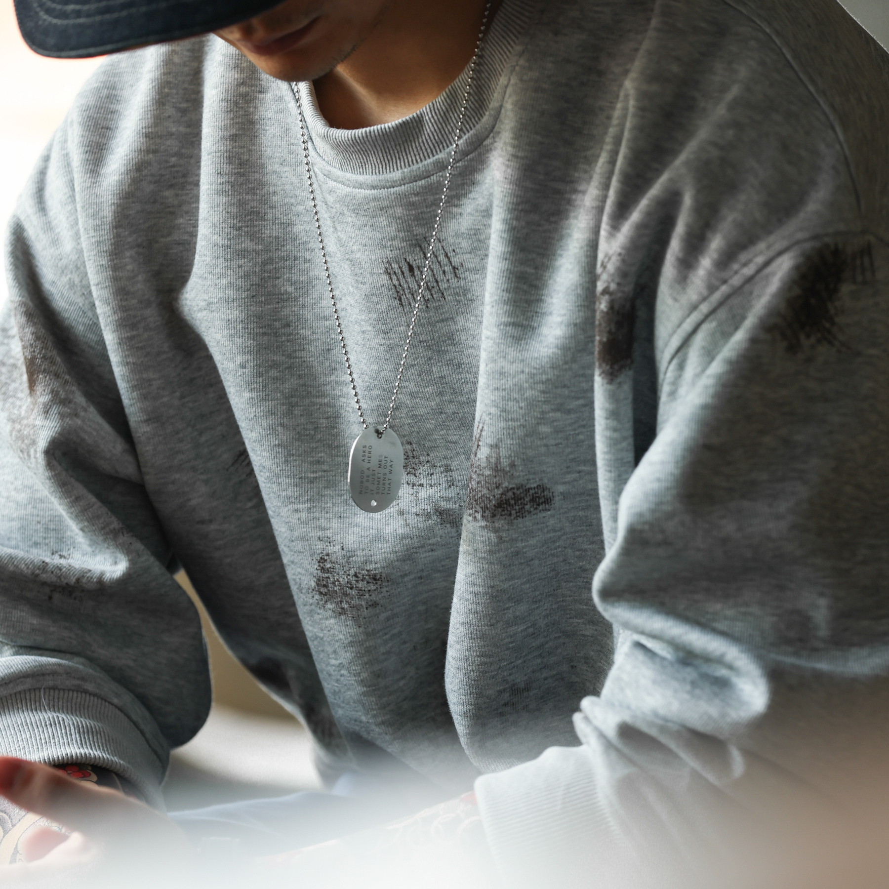 美式復古手工潑墨圓領衛衣男320g做舊斑駁感疊穿上衣秋