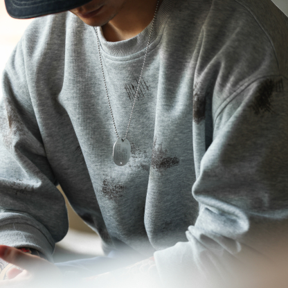 美式復古手工潑墨圓領衛衣男320g做舊斑駁感疊穿上衣秋