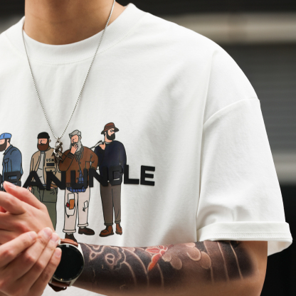 美式休閒趣味人物印花T恤男夏季街頭220g雙面棉短袖體恤