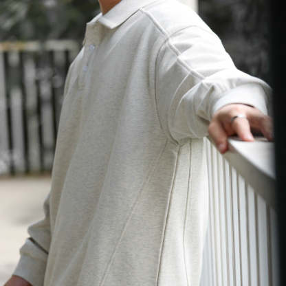 美式休閒435g重磅翻領衛衣男全棉寬鬆裁剪拼接POLO衫外套秋-Retro's Wear