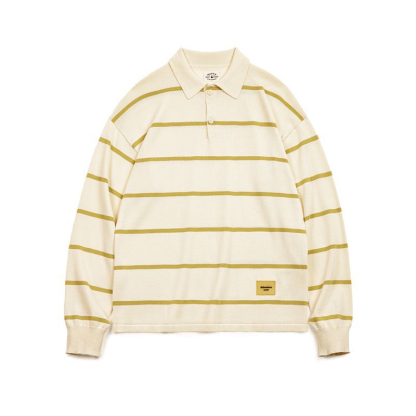 美式休閒條紋針織polo衫撞色翻領半開襟寬鬆長袖T恤男春