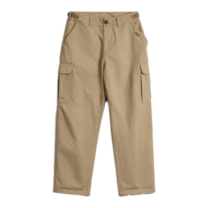 美式復古淺卡其M65大口袋直筒休閒褲老錢磨毛長褲男秋