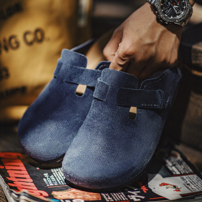 2025夏季新款座頭鯨藍色穆勒鞋男休閒平底全包頭外穿半拖鞋子