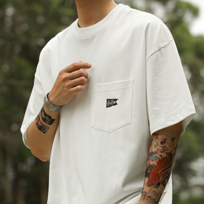 美式復古280g重磅短袖T恤男口袋設計純棉休閒半袖打底衫