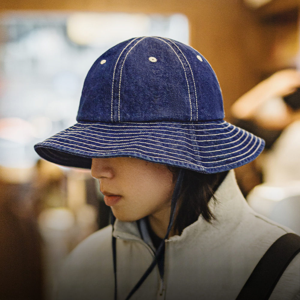 美式復古丹寧牛仔漁夫帽寬帽檐咔嘰圓頂遮陽帽盆帽男女