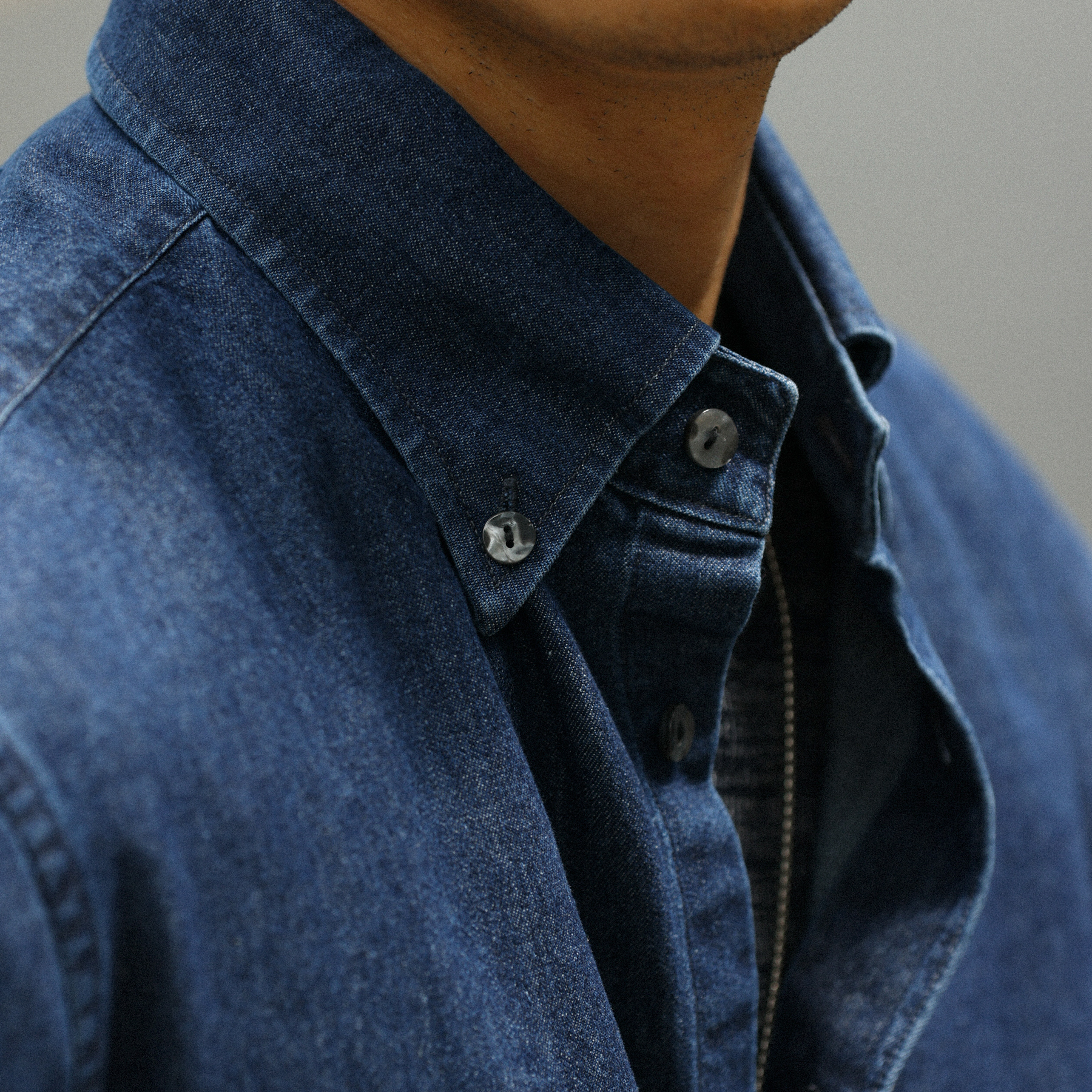 美式紐扣領復古原牛色長袖外搭襯衣外套男