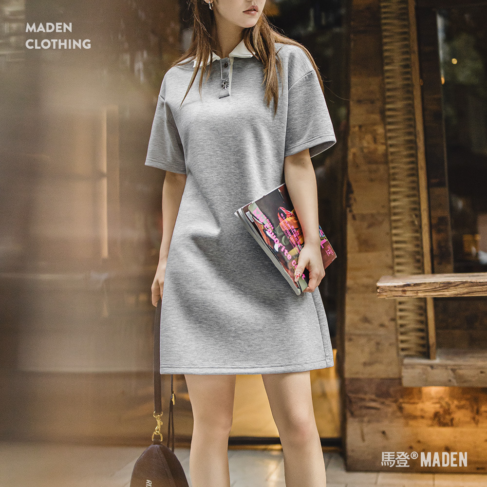 夏日格雷系高智感短袖polo裙空氣層學院風梨型身材連衣裙女