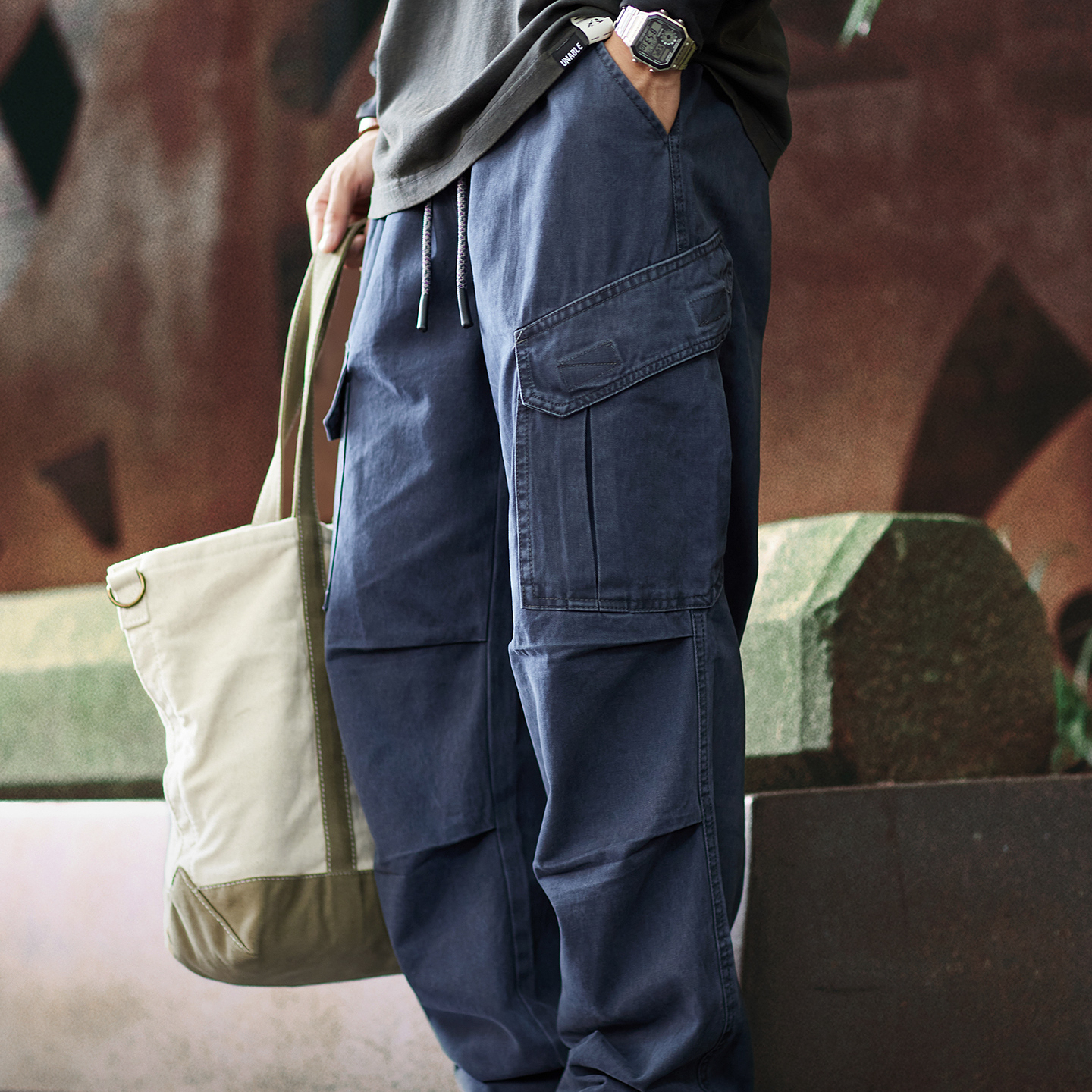 純棉水洗直筒工裝褲男2025秋季新款寬鬆傘兵褲美式闊腿休閒褲子