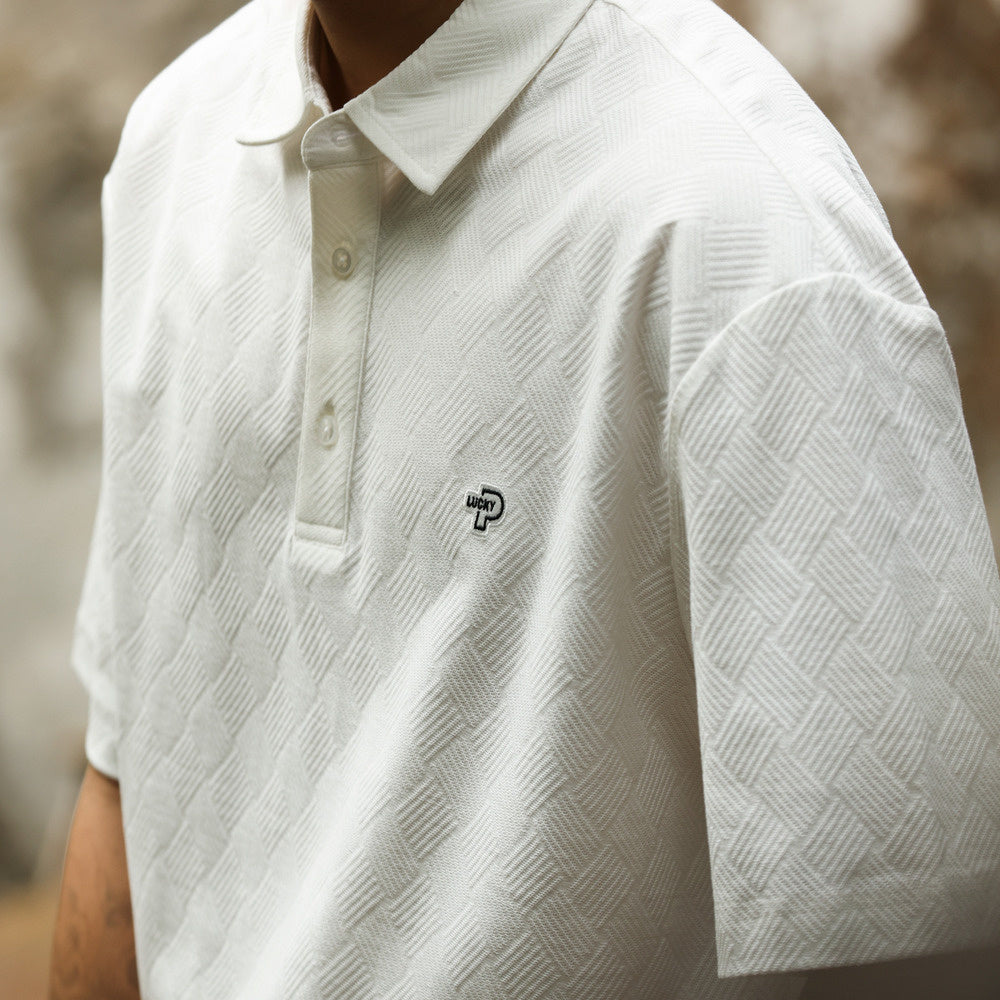 美式休閒200g短袖POLO衫男方格提花零壓舒適感刺繡T恤夏