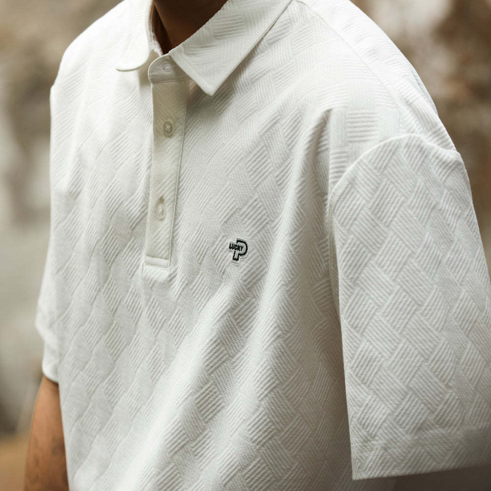 美式休閒200g短袖POLO衫男方格提花零壓舒適感刺繡T恤夏