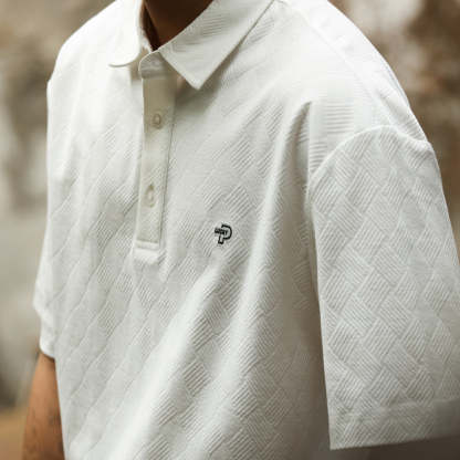 美式休閒200g短袖POLO衫男方格提花零壓舒適感刺繡T恤夏