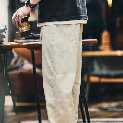 美式休閒褲男2025春季新款純棉復古直筒褲子男士寬鬆彈力百搭長褲
