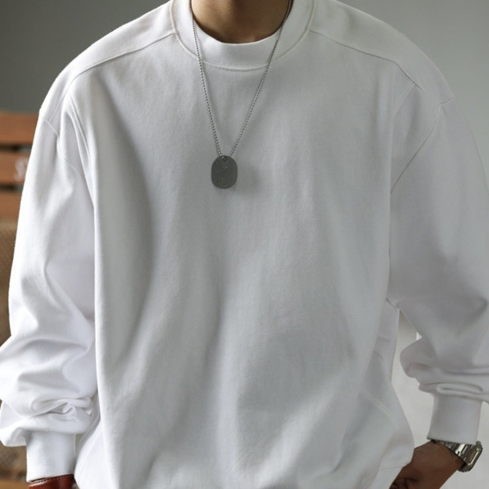 日系復古阿爾曼重磅衛衣男寬鬆圓領390g螺紋拼接淨版上衣秋-Retro's Wear