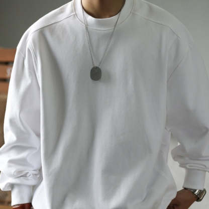 日系復古阿爾曼重磅衛衣男寬鬆圓領390g螺紋拼接淨版上衣秋-Retro's Wear