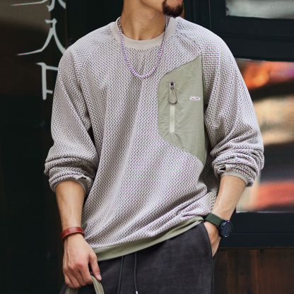 280g波浪肌理絨感長袖衛衣男2025秋季新款寬鬆拼接圓領套頭上衣